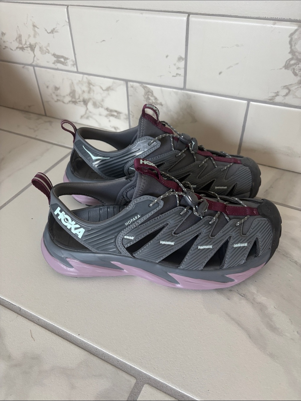 Hoka One One Hopara Sandals Castlerock/Elderberry Size 10